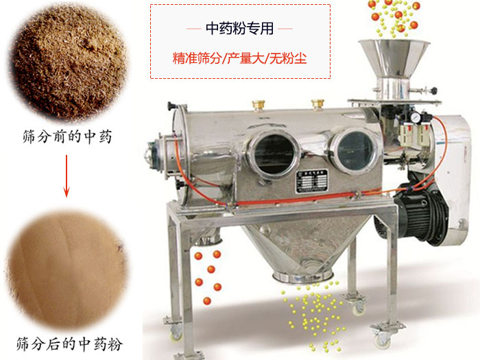 WQS50-130臥式氣流篩：中藥粉專用篩：精度篩分/產(chǎn)量大/無粉塵符合標(biāo)準(zhǔn)。